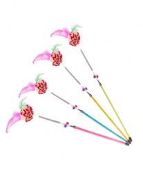 Cat Toy Cute Funny Cat Rod Colourful Teaser Wand Steel Wire Plastic Cats Interactive Stick Pet Toys Ball Cat Supplies Whole VT02911180