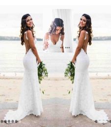 Sexy Lace Wedding Dress Country Style Count Train Deep V Neck Backless Wedding Dresses Handmade Mermaid Bridal Gowns Simple Wear9278925
