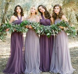 Summer Tulle Convertible Bridesmaid Dresses Lace Up 2019 Purple Lavender Long Wedding Guest Dress Maid of Honor Gowns8818277