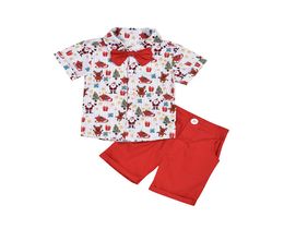 Baby Boy Christmas Clothes Set Shirt With Bow Red Shorts Santa Clause Elk Printed Cotton Cartoon Kid New Toddler 20203078757