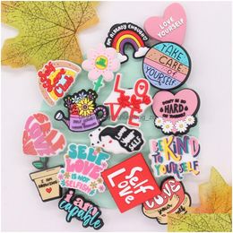 Jewelry Wholesale 100Pcs Pvc Self Love Club Take Care Of Yourself Sandals Buckle Shoe Charms Woman Decorations For Backpack Button Clo Dhvp1