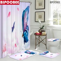 Shower Curtains Fantasy Dolphin Butterfly Printed Curtain Fabric Waterproof Polyester Bathroom Decor Pedestal Non-slip Rug Bath Mats