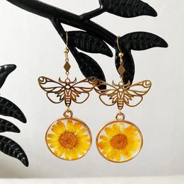 Dangle Earrings Gothic Moth And Daisy Anti Allergy Jewellery Bohemian Style Women's Charming Flower