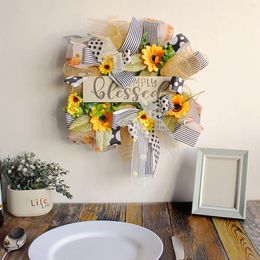 Decorative Flowers Front Door Faux Sunflower Wreath Bee Festival Spring Summer Suitable For Family Gathering Small Berry