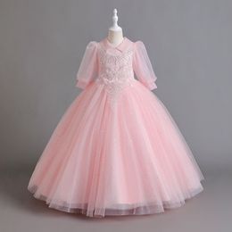 Pretty Champagne Pink Long Sleeves Girl's Birthday/Party Dresses Girl's Pageant Dresses Flower Girl Dresses Girls Everyday Skirts Kids' Wear SZ 2-10 D408290