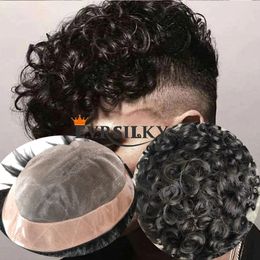 20MM Curly Black Mens s Human Hair Super Durable Mono Toupee Man Capillary Prosthesis Weave Unit Replacement System For Male 240408