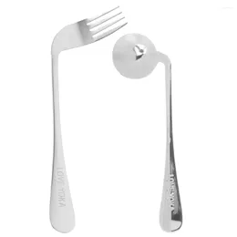 Disposable Flatware Old Man Elbow Fork Angled Spoon Assist Tableware Silicone Baby Utensils Aid Auxiliary Lightweight Stainless Steel Forks