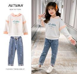 Fall 2020 Kids Girls Denim Clothing Set Hoodies Sweatshirts and Jeans Trousers Two Piece Outfit for Teenagers Spring Clothes New2377437