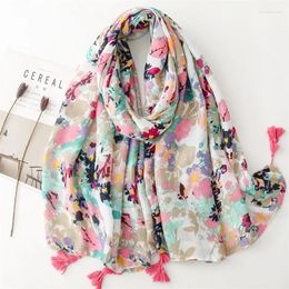 Scarves Cotton And Feel Scarf Comfortable Soft Printed Design Fresh Sweet Fashionable Tassel Shawl