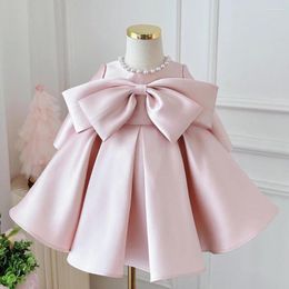 Girl Dresses Elegant Infant Baby Girls Wedding Flower Dress Pearls Satin Bowknot Pink Pageant Party Birthday Formal