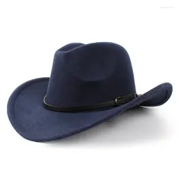 Berets Wool Women's Men's Western Cowboy Hat For Gentleman Lady Jazz Cowgirl Roll-up Wide Brim Sombrero Caps Size 56-57CM N18