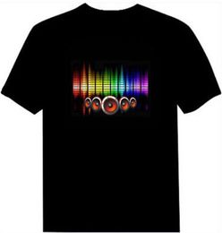 Sound Activated Led Cotton T Shirt Light Up and Down Flashing Equaliser EL TShirt Men for Rock Disco Party DJ Top Tee313E4380608