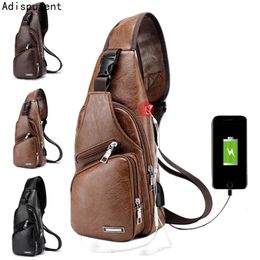 Men Anti Theft Chest Bag Shoulder Bags Short Trip Messengers Mens Leather Sling Pack USB Charging Crossbody Package Casual 240402