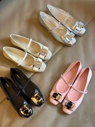 Designer luxury fashion flat bottom dress shoes genuine leather ballet falt buckle round casual party shoe size 35-40