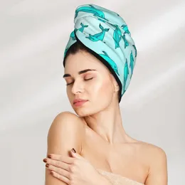 Towel Microfiber Hair Care Cap Background With Dolphins Absorbent Wrap Fast Drying For Women Girls