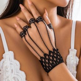 Charm Bracelets Lacteo Gothic Black Finger Ring Wide Lace Bracelet For Women Trendy Connect Hand Back Chain Bangle Jewelry Party Gift Girls