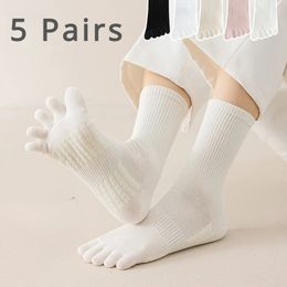 5 Pairs Five Finger Socks Women Massage Sports with Separate Fingers Middle Tube Yoga Nonslip High Quality Cotton 240408