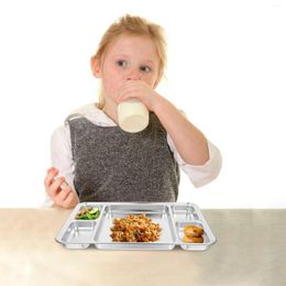 Dinnerware Sets Cafeteria Tray Stainless Steel Grid Veggie Platter Lid Household Tableware