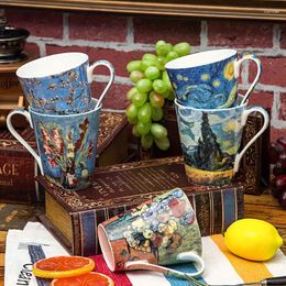 Mugs Oil Painting Bone China Large Capacity Mug Creative Personality Trend Art Cup Household Ceramic Cups Gift Box