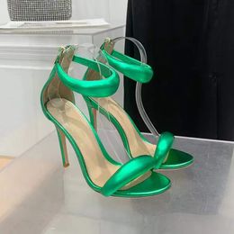 10.5cm stiletto Heels Sandals Dress shoes heel for women summer luxury designer Sandals green Metallic leather foot heeled Rear zipper footwear