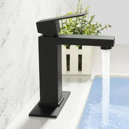 Bathroom Sink Faucets SKOWLL Single Lever Basin Faucet Deck Mount Lavatory Modern Matte Black