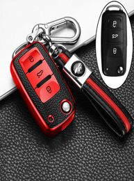 TPU Leather Car Key Cover For VW Golf 6 Polo Passat Seat Ibiza Leon Skoda Octavia Fabia 3 Buttons Folding Remote Fob6232379