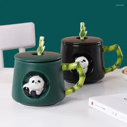 Mugs Panda Ceramic Coffee Cup Dish With Lid Spoon European Couple Mug Afternoon Camellia Tea Breakfast Oatmeal Holiday Gifts