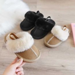 Slipper Children Fur Slippers Boot Retro Round Head Cotton Baby Girl Boy Winter Plush Warm Home Shoes Non-slip Kids Slipper 240408
