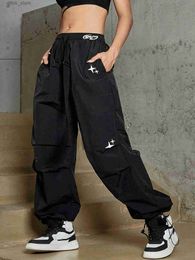 Women's Jeans Y2K Women Fashion Cargo Pants Strt Solid Geometric Pattern Drawstring Waist Slant Pockets Baggy Jogging Sweatpants Mujer Y240408