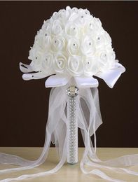 2017 Cheap s Rose Artificial Bridal Flowers Bride Bouquet Wedding Bouquet Crystal Ivory Silk Ribbon New Buque De Noiva2337579