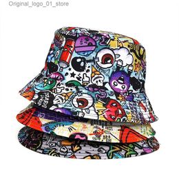Ball Caps Panama Hat Animal Letter Printing Fisherman Hat Summer Sun Hat Womens Reversible Fishing Hat Q240408
