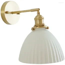 Wall Lamps Pull Chain Switch LED Light Fixtures Bedroom Living Room Bathroom Mirror Beside Lamp Copper Ceramic