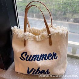 Large capacity bag, all canvas with embroidered letters, tote bag, women's bag, woven niche Personalised bag 240408