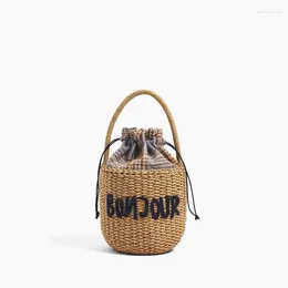 Shoulder Bags Woven For Women Desingner Luxury Summer Handmade Beach Bucket Bag Weaving Ladies Straw Wrapped