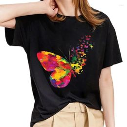 Women's T Shirts Summer Fashion Shirt Floral Dancing Girl Women Tops Basic O-neck Black Tees Butterfly Girls Tshirt Short Sleeve T-Shirts