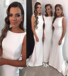 Elegant Satin Wedding Bridesmaid Dresses 2016 Jewel Backless Mermaid Prom Formal Dresses Evening Wear Sweep Train9379512