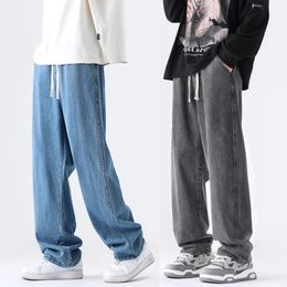 M5XL Teenage Jeans Appear Slim and Loose Fitting Casual Versatile Sportswear Pants Straight Leg Trendy 240407