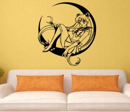 Decal Removable Home Decor Decal Cartoon Sailor Moon Sitting On The Moon Baby Room Anime Sticker Wall Paper Wall Sticker9123766