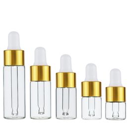 Mini Glass Eye Dropper Bottle With Golden Aluminium Lid,Clear Glass Dropper Vial for Essential Oils,Glass Pipette Travel Sample Test Liquid Container