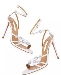 Woman high heels starry night sandal 105mm leather wrap sandals white bride dress high-heel ankle strap luxury designer pumps