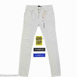 Jeans jeans viola marca bassa ascesa da uomo magro jean white trapunted distruggere tasca e allungamento jeans cotone stretch j231111