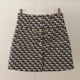 Skirts 2024 Autumn Winter Japan Fashion Jacquard Fabric Short A Line Dress Women's High Waist Single Breasted Zipper Pocket Half Skirt