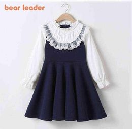 Bear Leader School New Girls Clothing Dress Baby Casual Dress Kids Patchwork Fall Clothes Children Long Sleeve Dress Blue White AA9870460