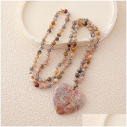 Pendant Necklaces Loving Natural Stones Heart Shape Handmade Knotted Beaded Necklace Drop Delivery Jewelry Pendants Otdhx