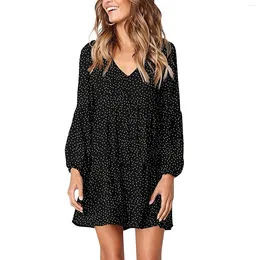 Casual Dresses Summer Women Polka Dot Print Chiffon Dress French Loose Ruffles Big Swing Smock Street Chic Elegant Mini Femme