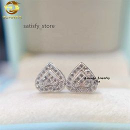 Fashion Iced Out Pass Diamond Tester Heart 925 Silver Gold Plated Moissanite Stud Earrings