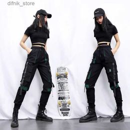 Women's Jeans Womens Cargo Pants Fashion Strtwear Female Joggers Ankle Length Hight Elastic Waist Ladies Loose Casual Trousers Harem Pants Y240408