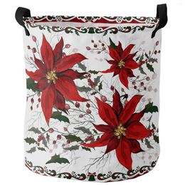 Laundry Bags Christmas And Winter Poinsettia Dirty Basket Foldable Home Organizer Clothing Kids Toy Storage