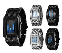 Luxury Watch Lovers Men Women Stainless Steel Blue Binary Luminous LED Electronic Display Sport Watches Fashion Women Watches 20114715083