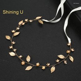 Hair Clips Shining U Golden Leaves Floral Band Fashion Bridal Accessory